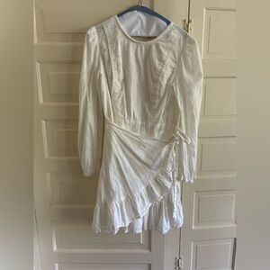 J. Crew White Asymmetrical Ruffled Faux Wrap Cotton Dress